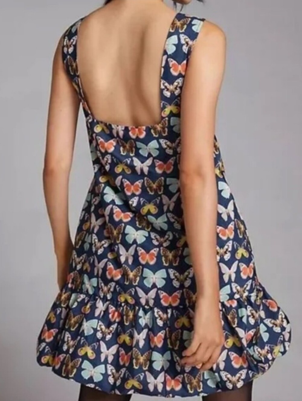 Anthropologie Maeve Butterfly Mod Mini Dress Sleeveless Bubble Hem Navy Size 10P